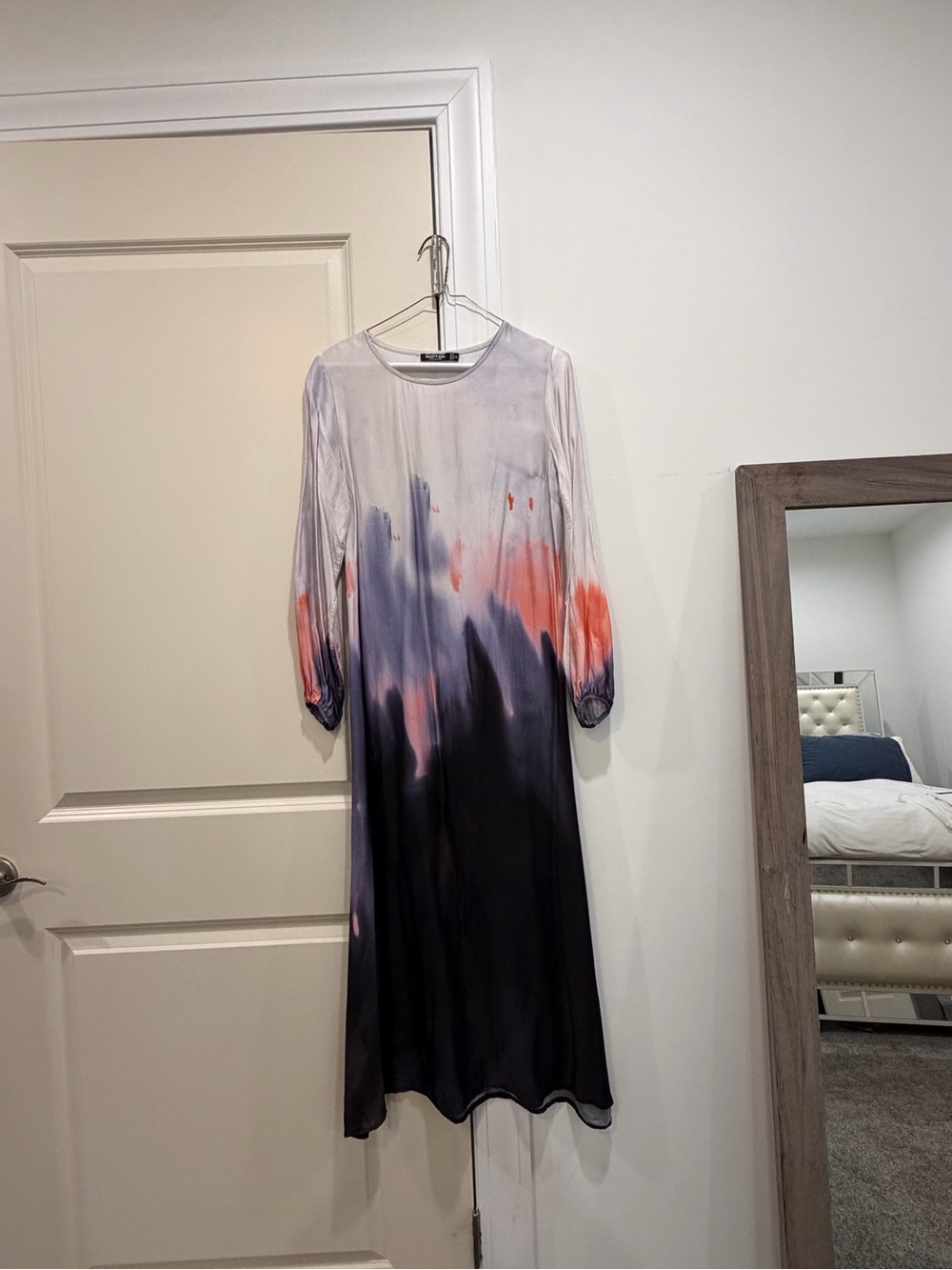 Long Sleeve Ombre Maxi Dress in Lavender, Coral and Navy